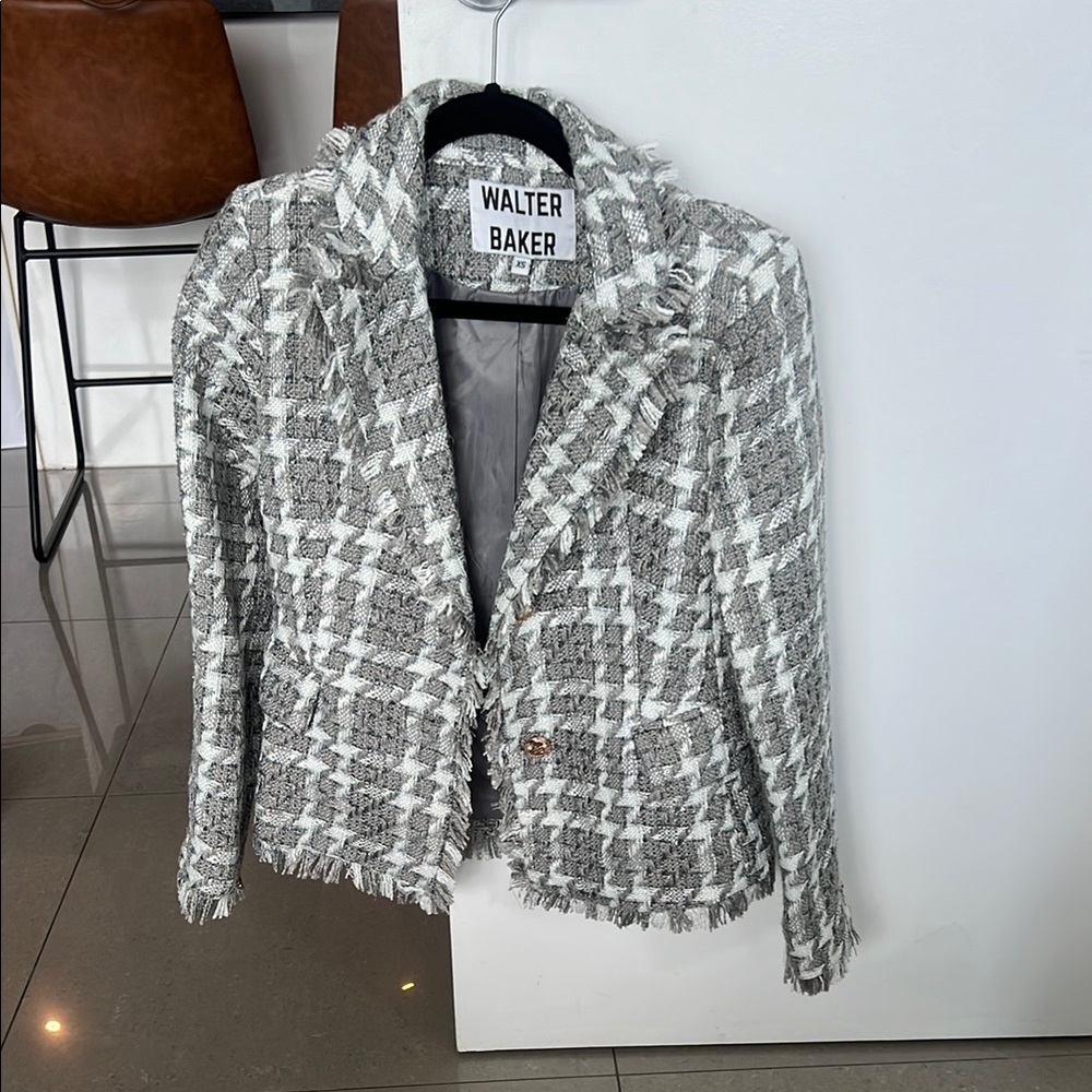 Walter Baker Tweed Blazer XS | Bouclé Chanel Inspired Structured Jacket Gray